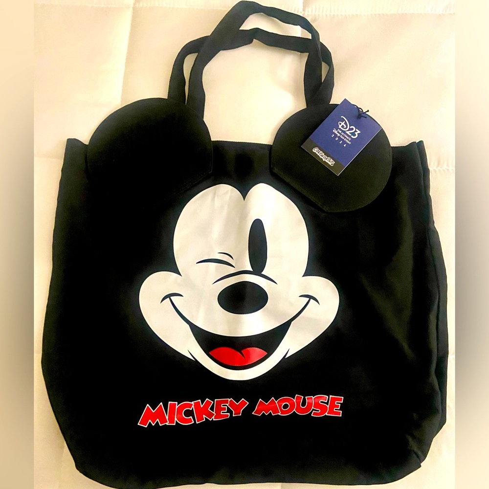 D23 Cakeworthy Exclusive Mickey Mouse Canvas Tote Bag Winking w/ Ears 2024 New